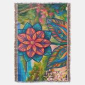 Vibrant Tropical Fantasy Flower in Paradise スローブランケット (正面縦)