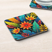 Vibrant Tropical Flower Art コースター (左側)