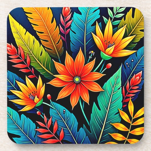 Vibrant Tropical Flower Art コースター (正面)