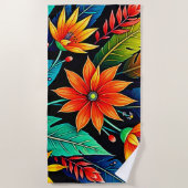 Vibrant Tropical Flower Art ビーチタオル (正面)