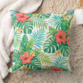 Vibrant Tropical Hibiscus Palm Leaves クッション (ブランケット)