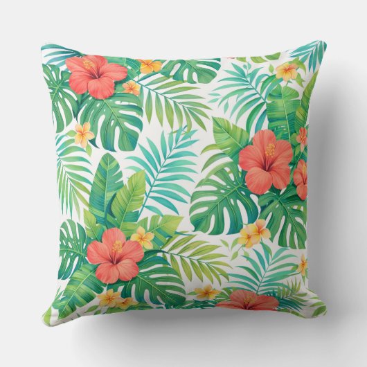 Vibrant Tropical Hibiscus Palm Leaves クッション (裏面)