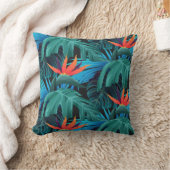 vibrant tropical leaves and orange flowers クッション (ブランケット)