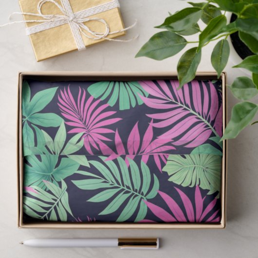 Vibrant Tropical Leaves Neon Pattern 薄葉紙 (ギフト)