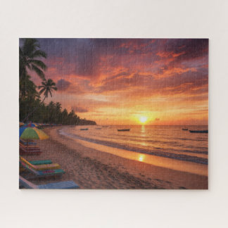 Vibrant Tropical Sunset Beach Landscape Puzzle ジグソーパズル