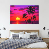 Vibrant Tropical Sunset Palm Trees - Luxury Modern キャンバスプリント (インサイチュ (寝室))