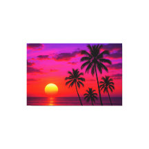 Vibrant Tropical Sunset Palm Trees - Luxury Modern