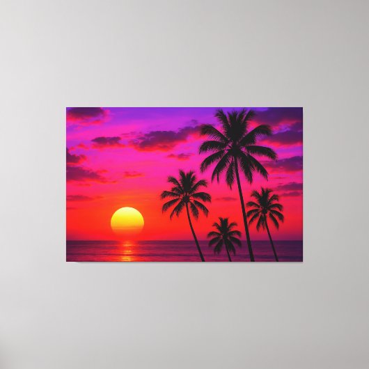Vibrant Tropical Sunset Palm Trees - Luxury Modern キャンバスプリント (正面)