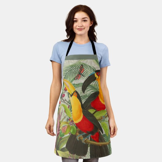 Vibrant Tropical Toucan Birds Art Exotic Jungle  エプロン (着用した状態)