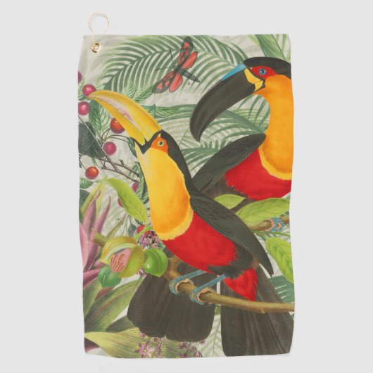 Vibrant Tropical Toucan Birds Art Exotic Jungle  ゴルフタオル (正面)