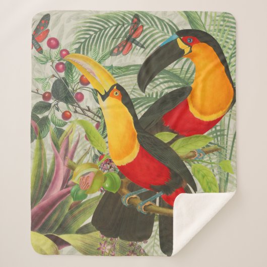 Vibrant Tropical Toucan Birds Art Exotic Jungle シェルパブランケット (正面)
