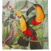 Vibrant Tropical Toucan Birds Art Exotic Jungle シャワーカーテン (正面)