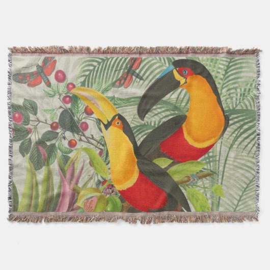 Vibrant Tropical Toucan Birds Art Exotic Jungle スローブランケット (正面)
