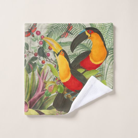 Vibrant Tropical Toucan Birds Art Exotic Jungle  バスタオルセット (ウォッシュタオル)