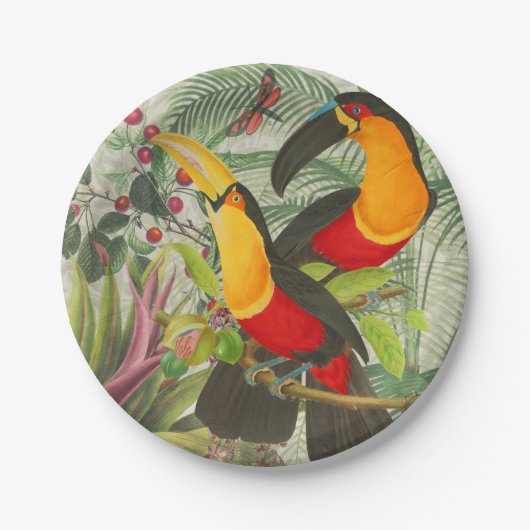 Vibrant Tropical Toucan Birds Art Exotic Jungle  ペーパープレート (正面)