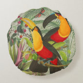 Vibrant Tropical Toucan Birds Art Exotic Jungle  ラウンドクッション (裏面)