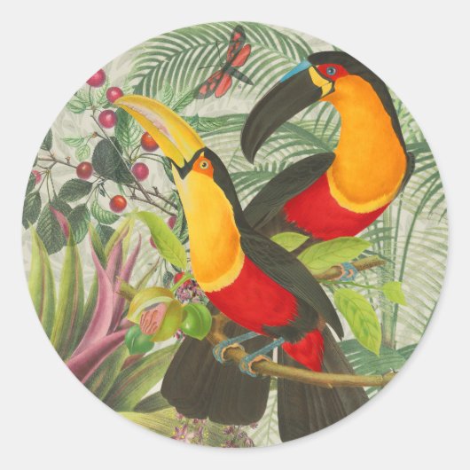 Vibrant Tropical Toucan Birds Art Exotic Jungle ラウンドシール (正面)