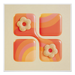 Vibrant Tufted Flower 3D Art Print - Square Format ポスター