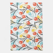 Vibrant Tulip Pattern Floral Design on White キッチンタオル (縦)