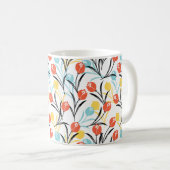 Vibrant Tulip Pattern Floral Design on White コーヒーマグカップ (正面右)