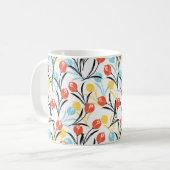 Vibrant Tulip Pattern Floral Design on White コーヒーマグカップ (正面左)