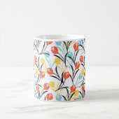 Vibrant Tulip Pattern Floral Design on White コーヒーマグカップ (中央)