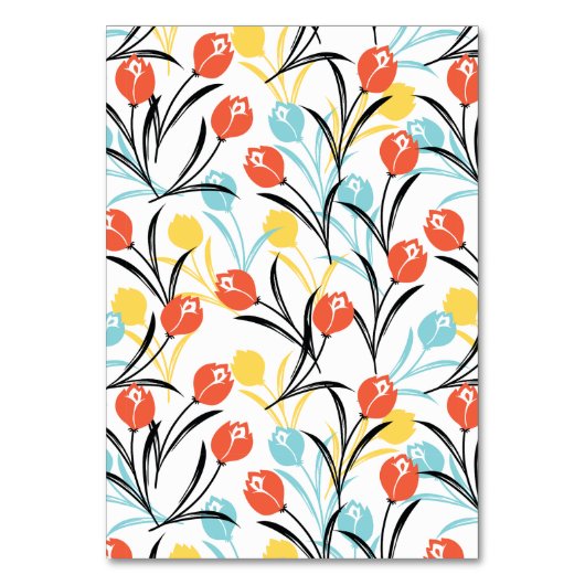 Vibrant Tulip Pattern Floral Design on White テーブルナンバー (正面)