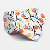 Vibrant Tulip Pattern Floral Design on White ネクタイ (ロール)