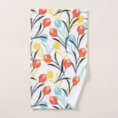 Vibrant Tulip Pattern Floral Design on White バスタオルセット (ハンドタオル)