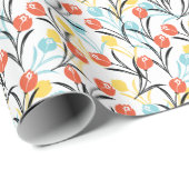 Vibrant Tulip Pattern Floral Design on White ラッピングペーパー (ロールコーナー)