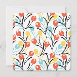 Vibrant Tulip Pattern Floral Design on White 招待状