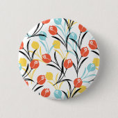 Vibrant Tulip Pattern Floral Design on White 缶バッジ (正面)