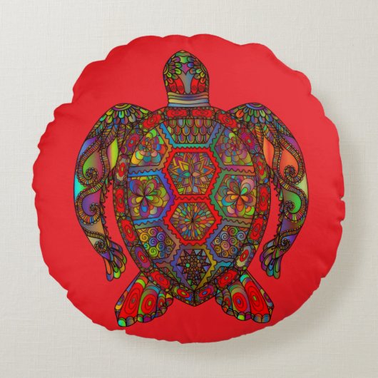 Vibrant Turtle Red Decorative Pillow ラウンドクッション (正面)