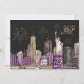 Vibrant US Semiquincentennial Pink Purple NYC 招待状 (正面)