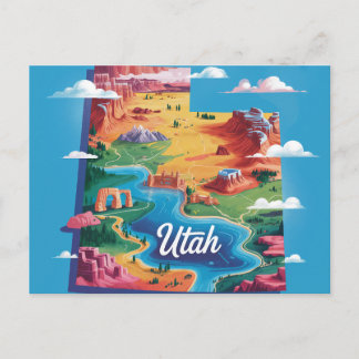 Vibrant Utah Conceptual Map Art ポストカード
