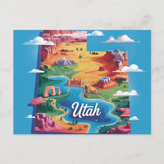 Vibrant Utah Conceptual Map Art ポストカード (正面)
