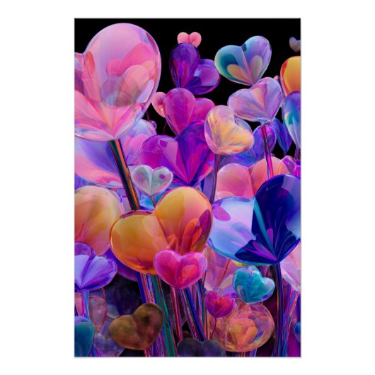 Vibrant Valentine Poster – Fantasy Hearts Design  ポスター (正面)