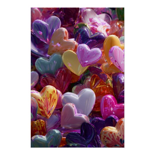 Vibrant Valentine Poster – Fantasy Hearts Design  ポスター (正面)