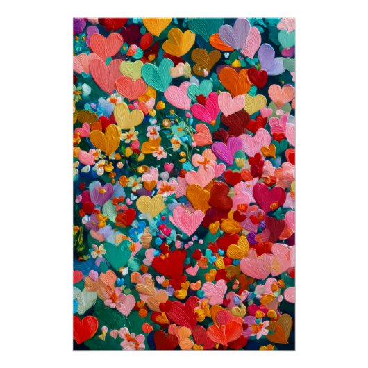 Vibrant Valentine Poster – Fantasy Hearts Design  ポスター (正面)