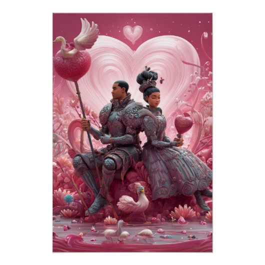 Vibrant Valentine Poster – Fantasy Hearts Design  ポスター (正面)