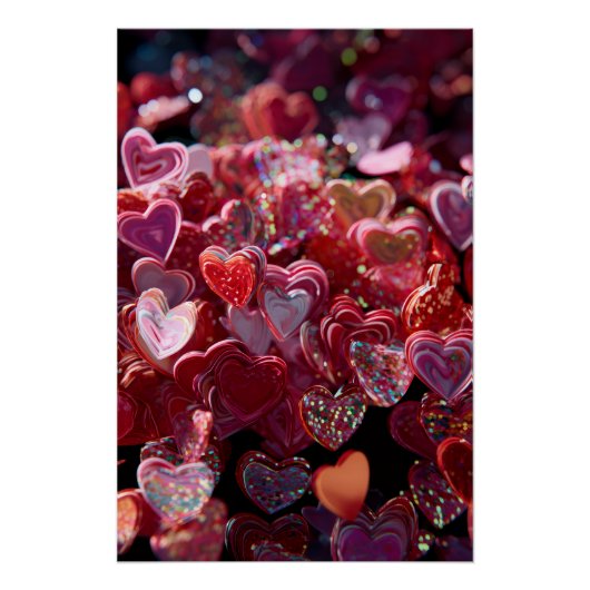 Vibrant Valentine Poster – Fantasy Hearts Design  ポスター (正面)