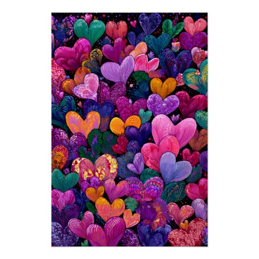 Vibrant Valentine Poster – Fantasy Hearts Design  ポスター (正面)