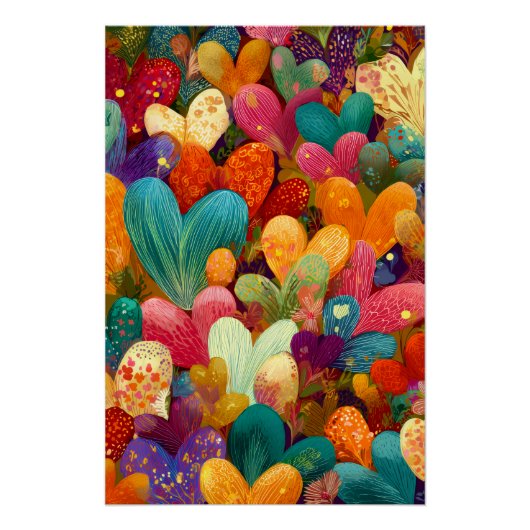 Vibrant Valentine Poster – Fantasy Hearts Design  ポスター (正面)