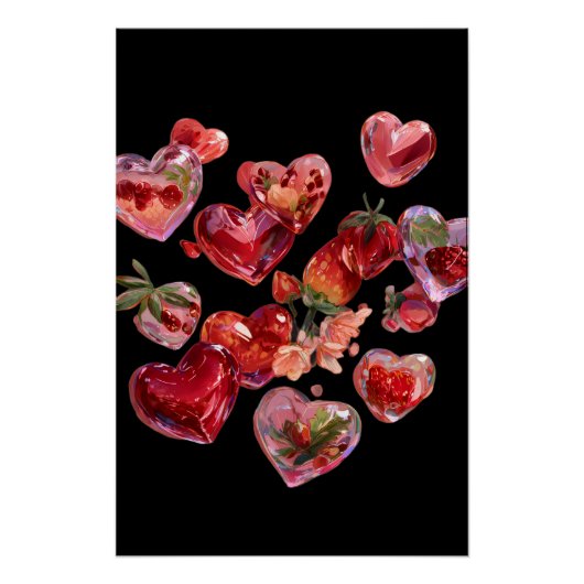 Vibrant Valentine Poster – Fantasy Hearts Design  ポスター (正面)