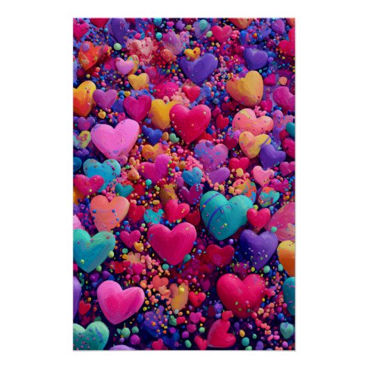 Vibrant Valentine Poster – Fantasy Hearts Design  ポスター (正面)