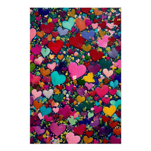 Vibrant Valentine Poster – Fantasy Hearts Design  ポスター (正面)