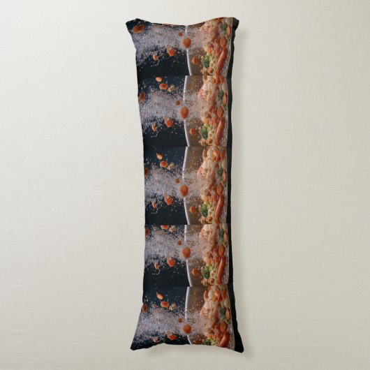 Vibrant Veggie Explosion Art – Dynamic Boiling Pot ボディピロー (正面縦)