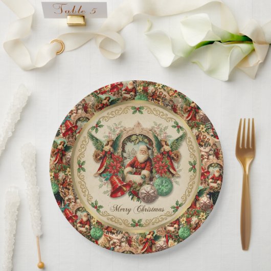 Vibrant Victorian Christmas Collage ペーパープレート (ウェディング)