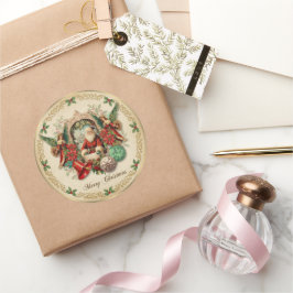 Vibrant Victorian Christmas Collage ラウンドシール