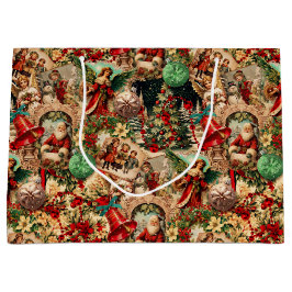 Vibrant Victorian Christmas Collage ラージペーパーバッグ